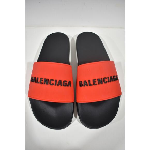 Balenciaga Black Red Bicolor Rubber Logo Slide Pool Sandal Flip Flop Flat 45 12 - Picture 8 of 12